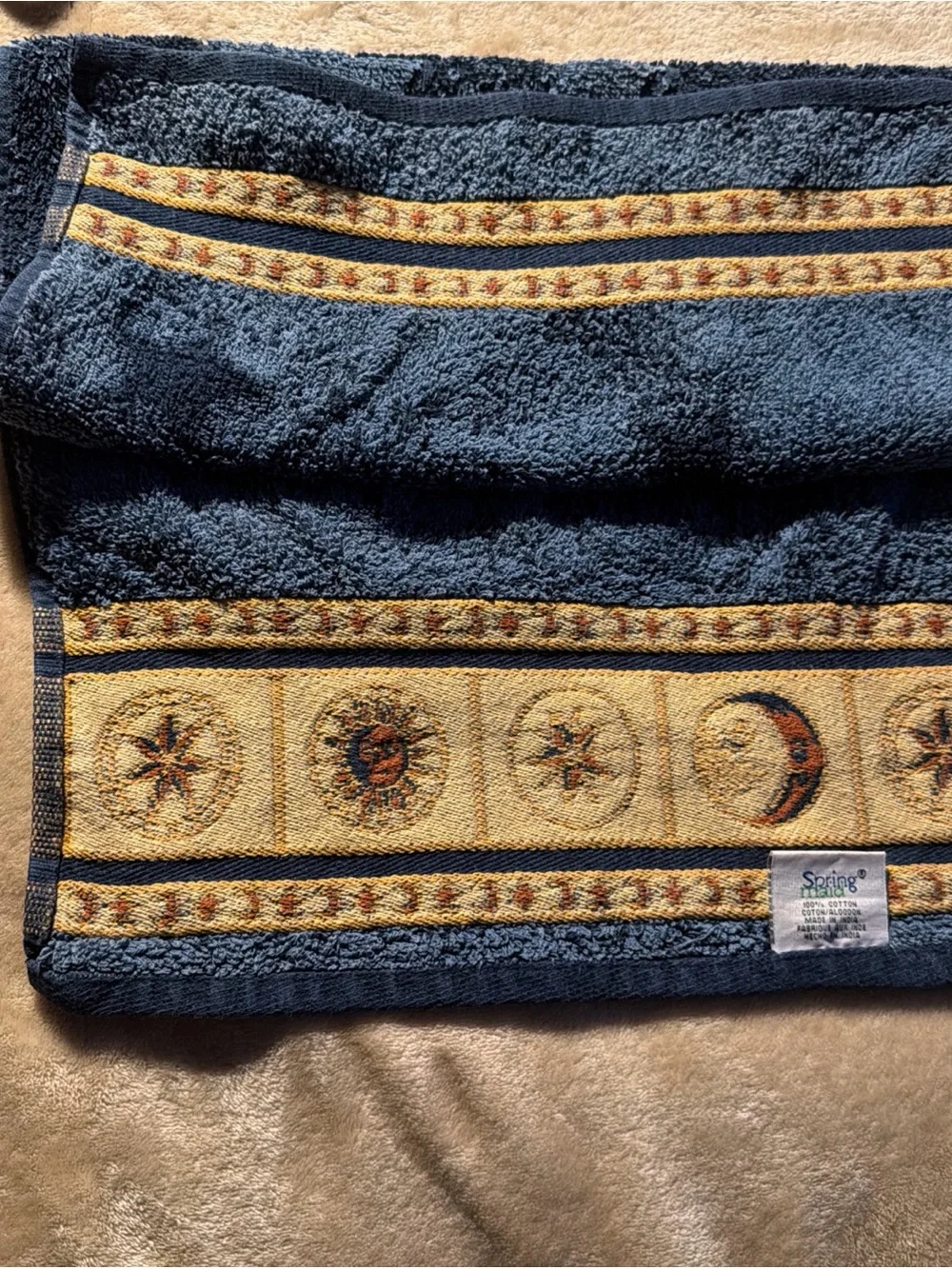 Spring Maid Contour hourglass Celestial Star & Moon Blue 100% Cotton Hand Towel